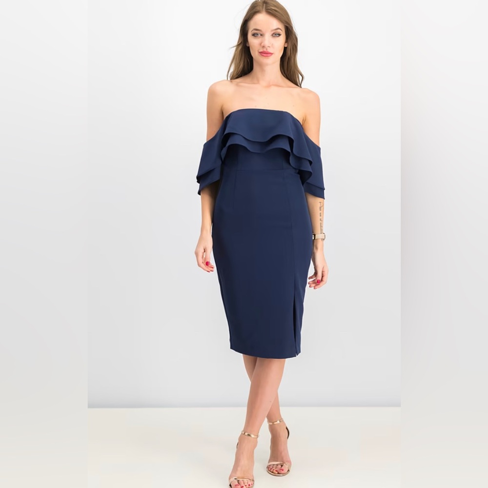 Women Ruffled Off,The,Shoulder Bodycon Dress, Navy size US 10/L